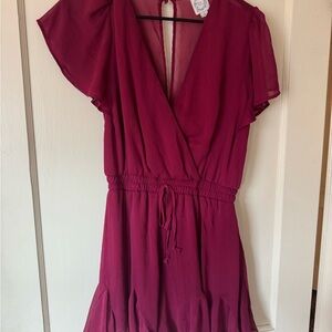 Francesca's Collections Magenta Wrap Romper with Tie Waist